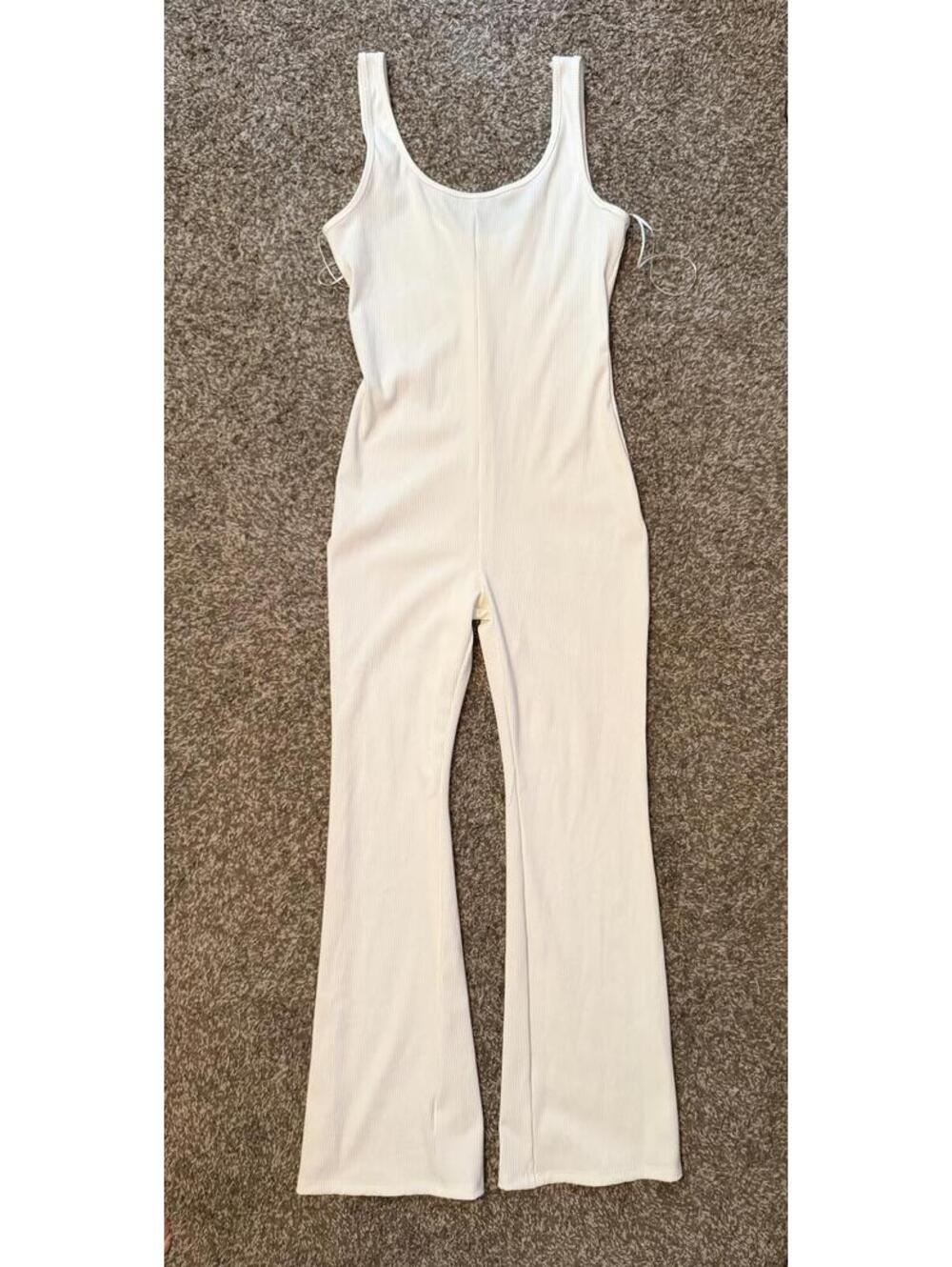 IRIS Ribbed Flared Full Length Jumpsuit Large